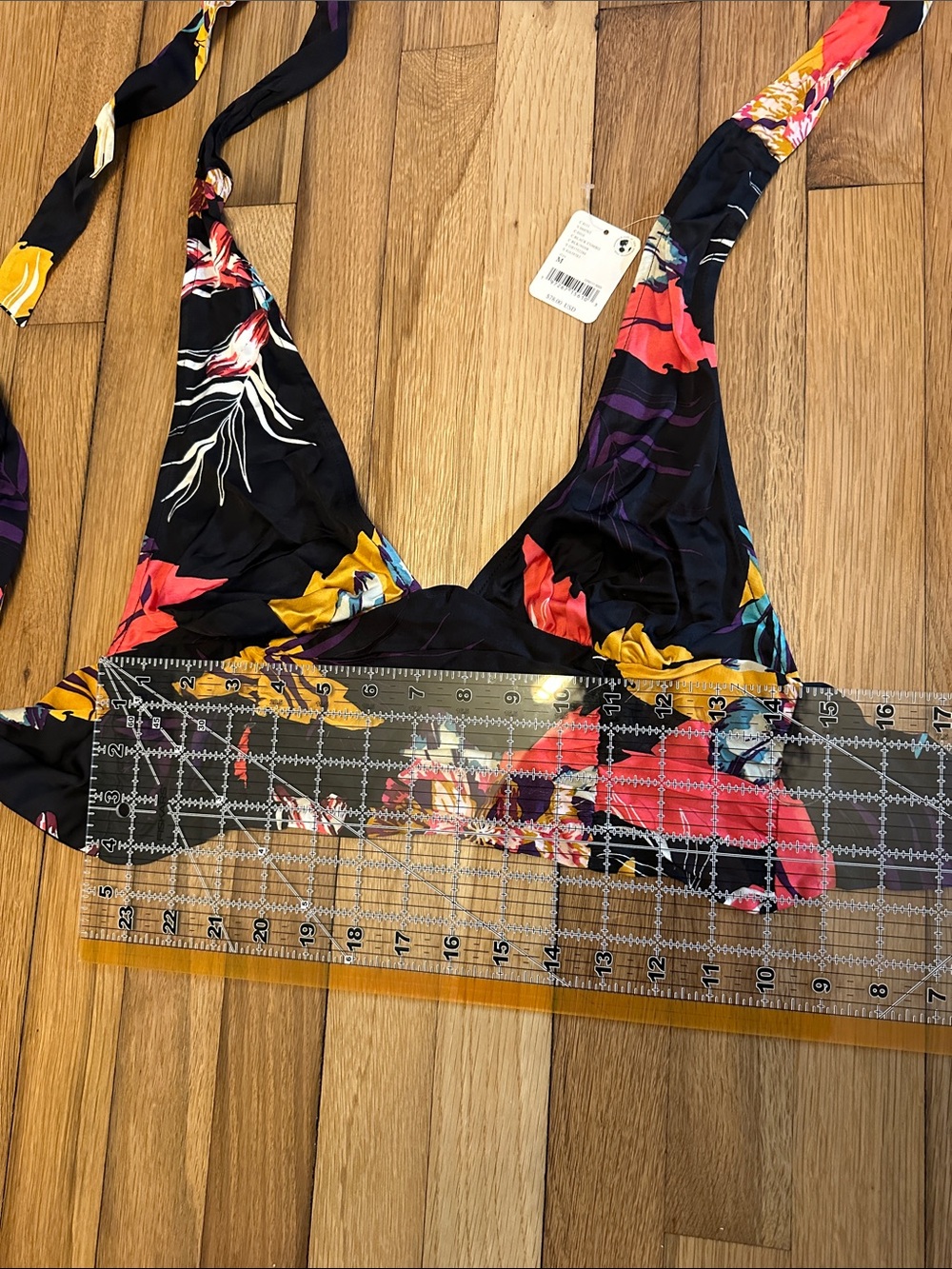 Free People Black Floral Tie-Back Bralette with Yellow, Red & Purple Accents - Picture 3 of 8